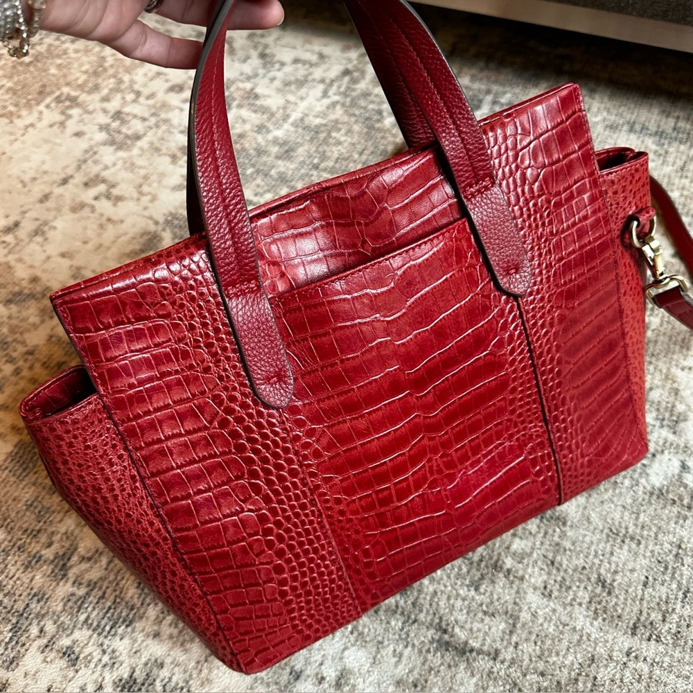 Radley London Womens Croc Embossed Leather Satchel Bag Red - Picture 4 of 12